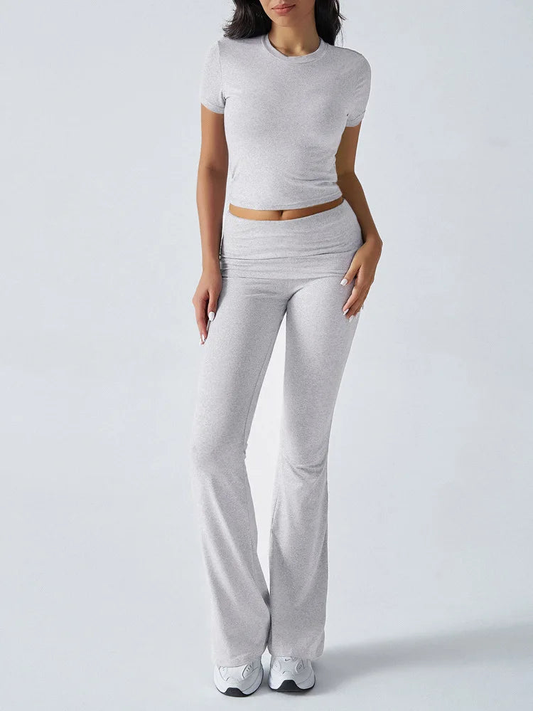 Slim Fit Two Piece Short Sleeve Top & Pant Set - Athleisure Workout Style
