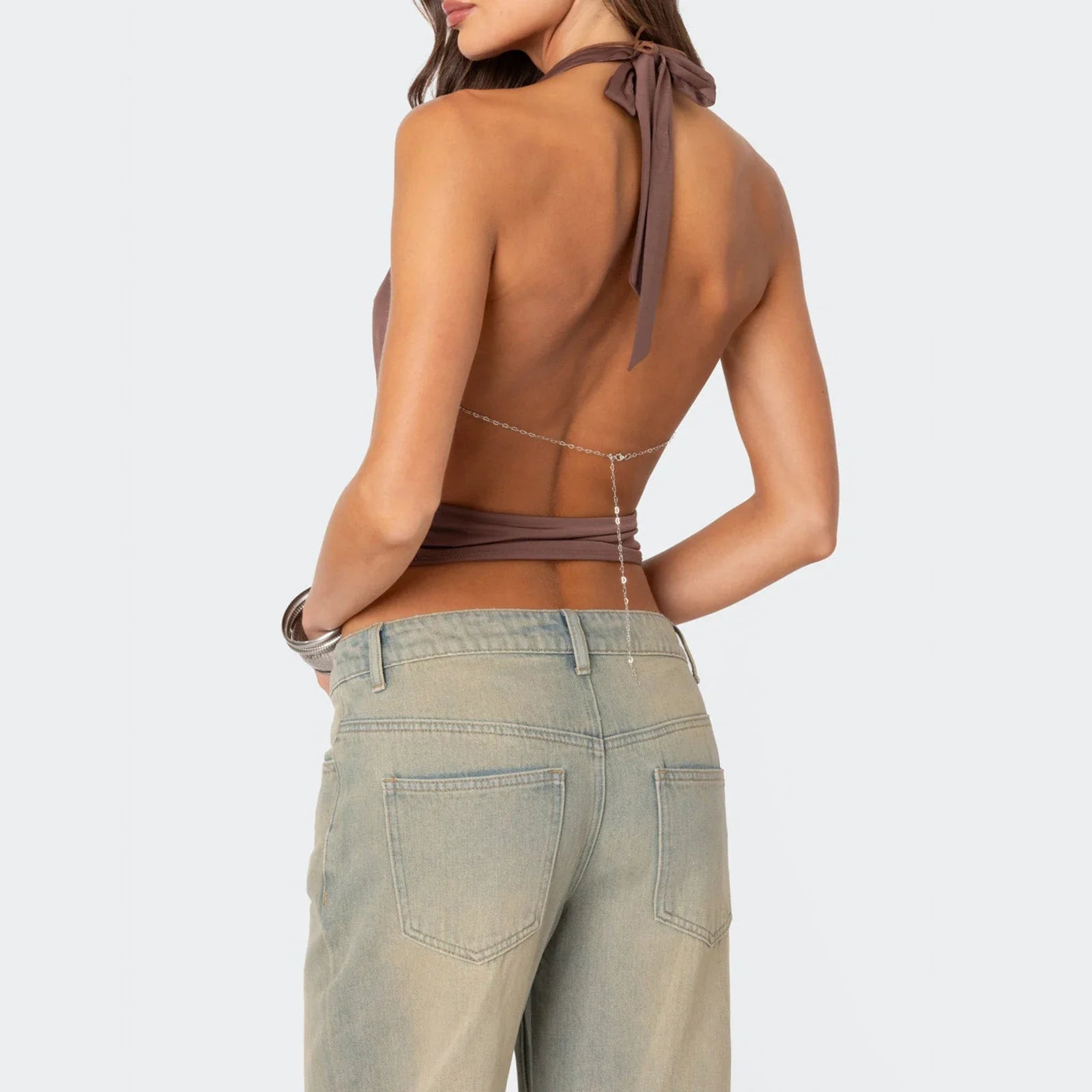 Deep Neck Halter Open Back Top