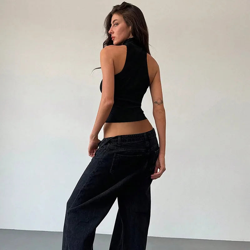Black Turtleneck Metal Ring Top