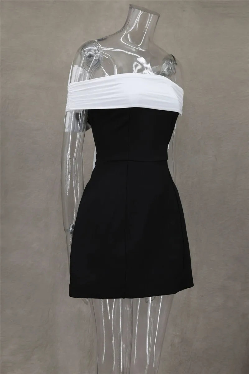 Black Off-shoulder Large Back Bow Mini Dress