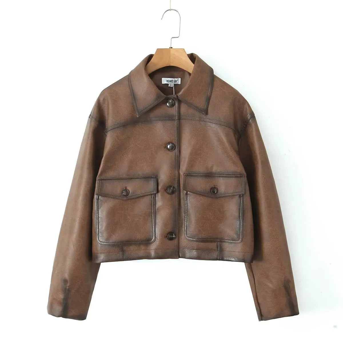 Gradient Brown PU Leather Jacket