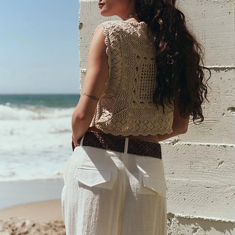 Knit Embroidered Square Top