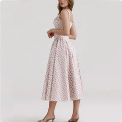 Floral Print Square Neck Strap Flare Midi Dress