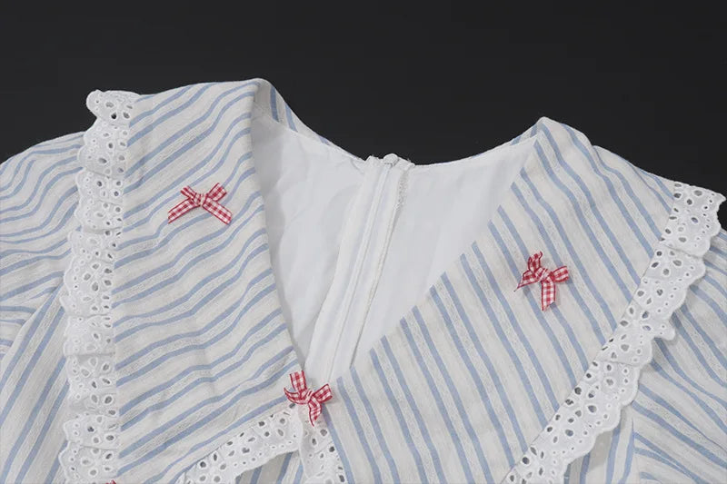 Blue Stripe Collar Mini Dress