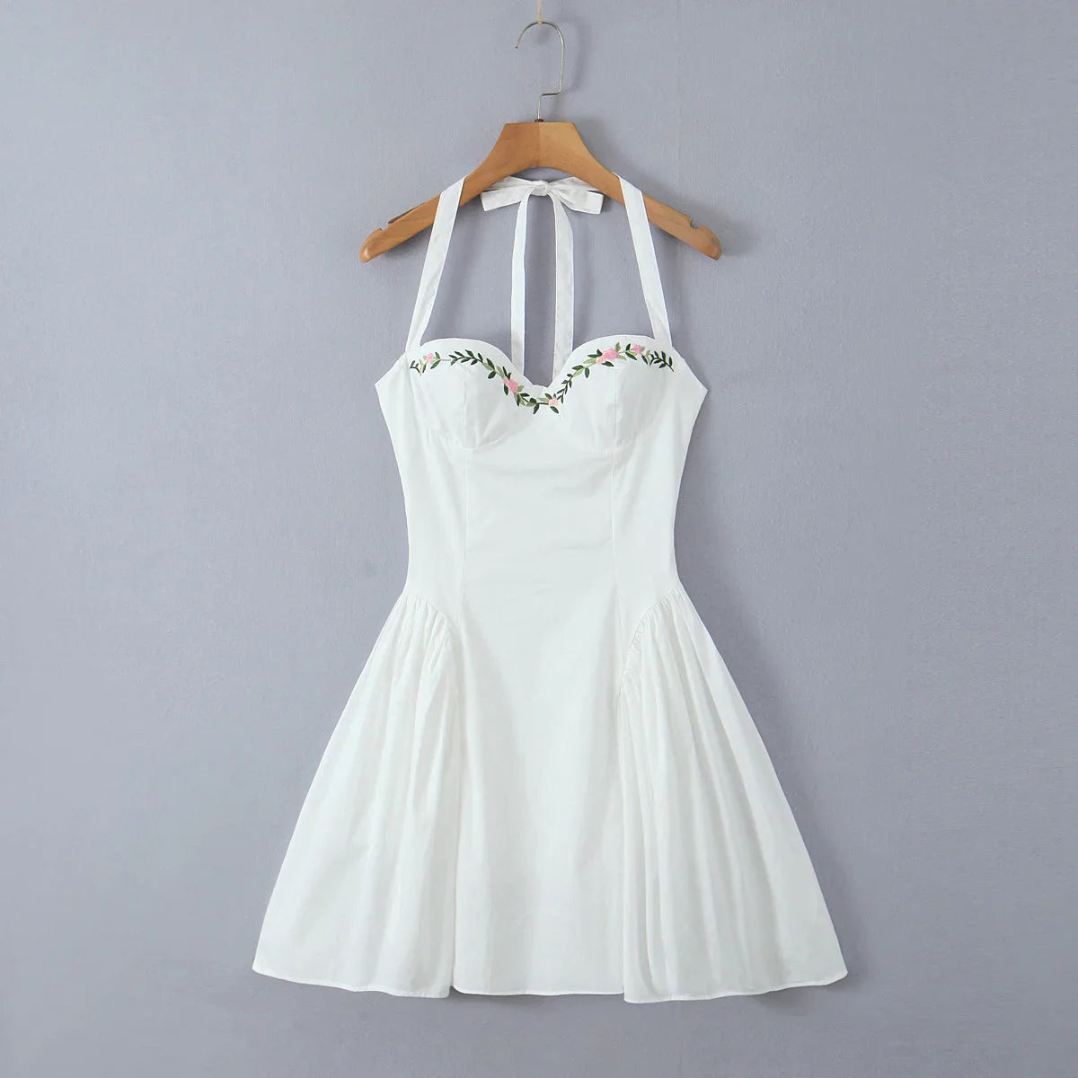 White Embroidery Corset Halter Mini Dress