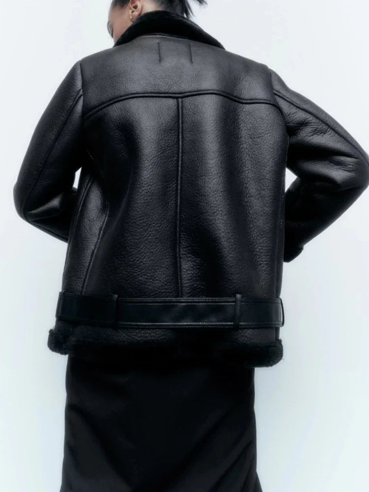 Faux Leather Double-Sided Zipper Biker Jacket