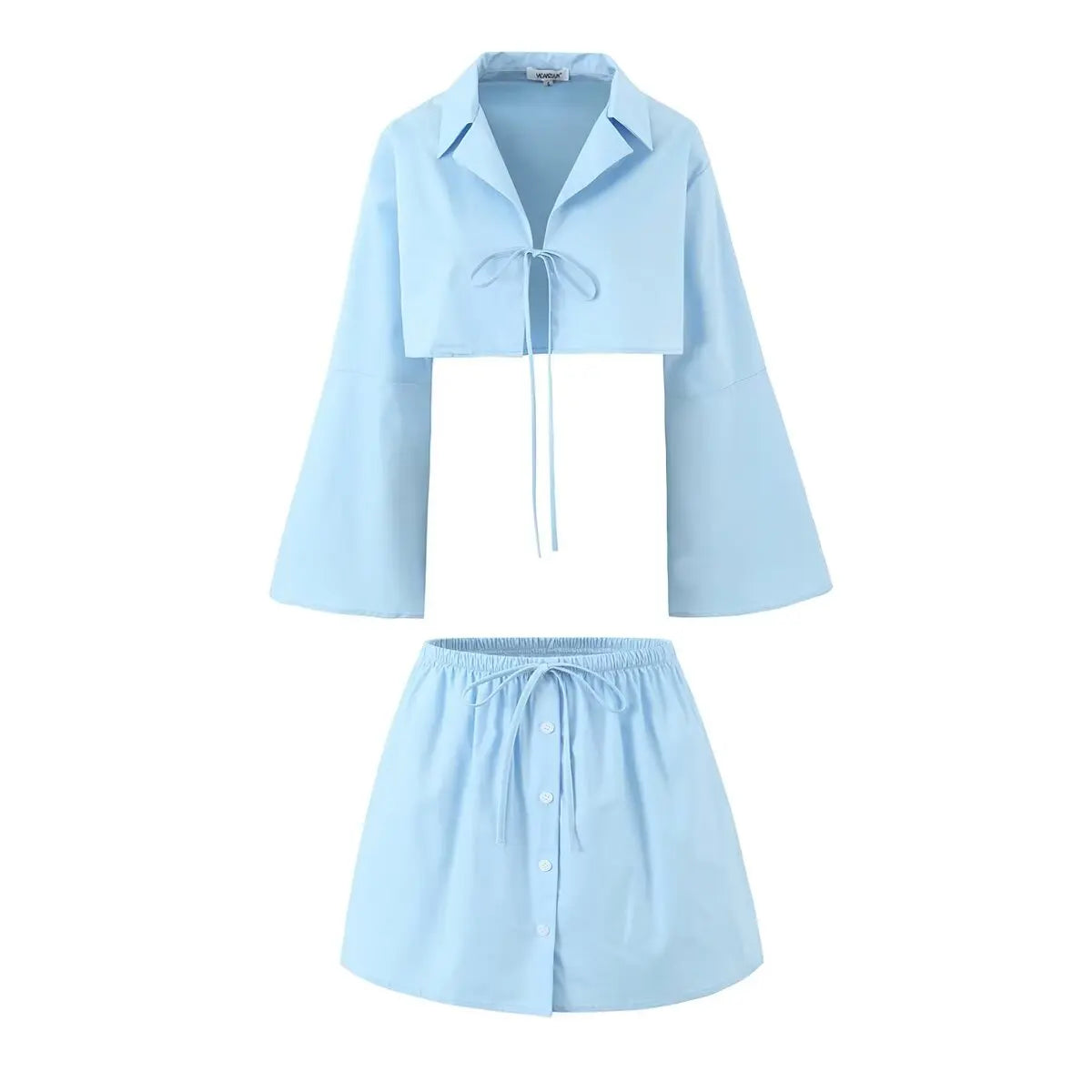 Flare Tie Up Cropped Shirt And Drawstring Shorts Set