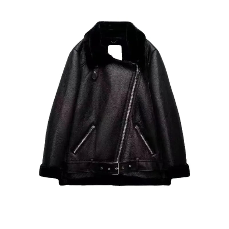 Faux Leather Double-Sided Zipper Biker Jacket