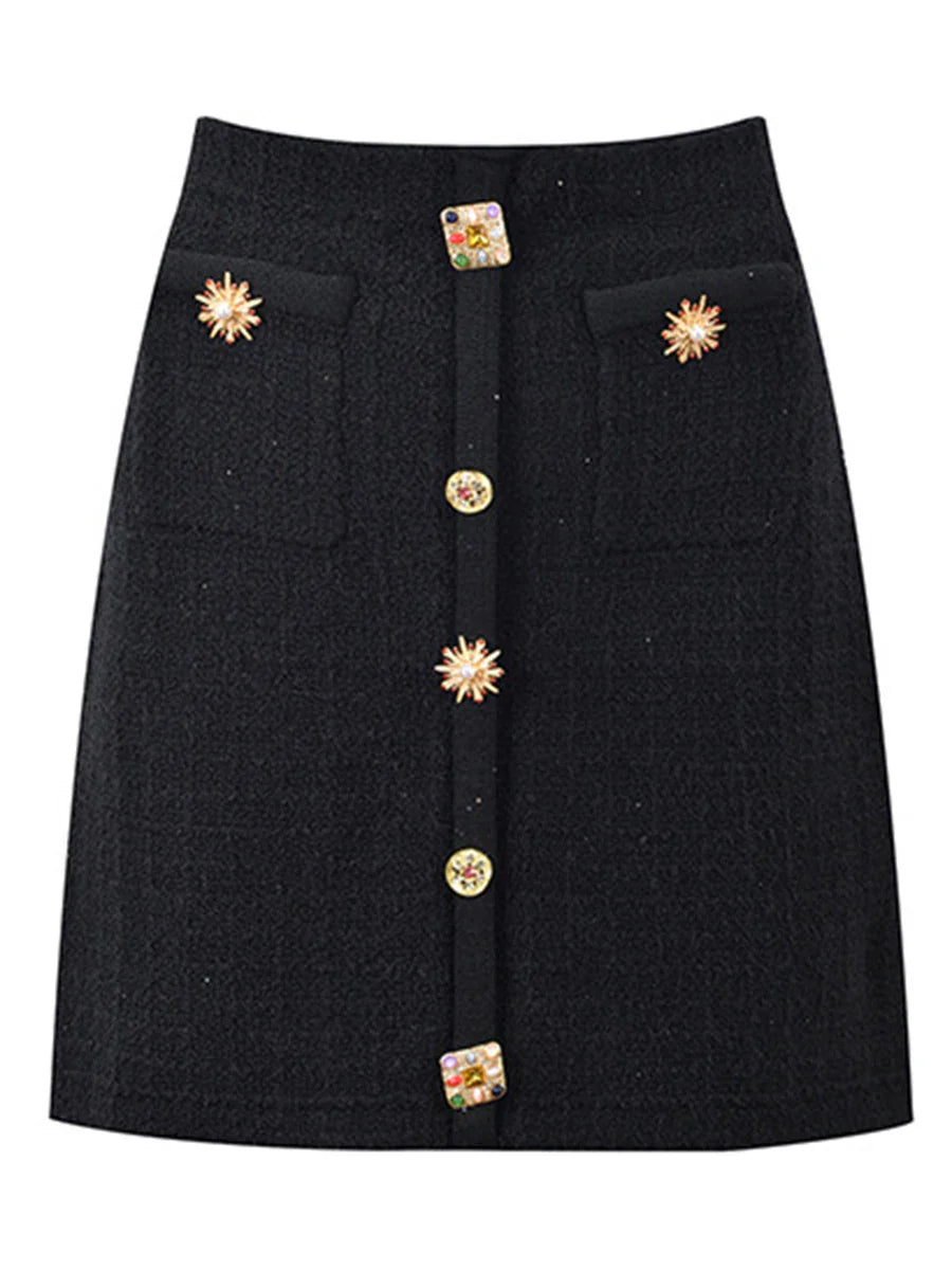 Knit Brooch Short Sleeve Top And Mini Skirt
