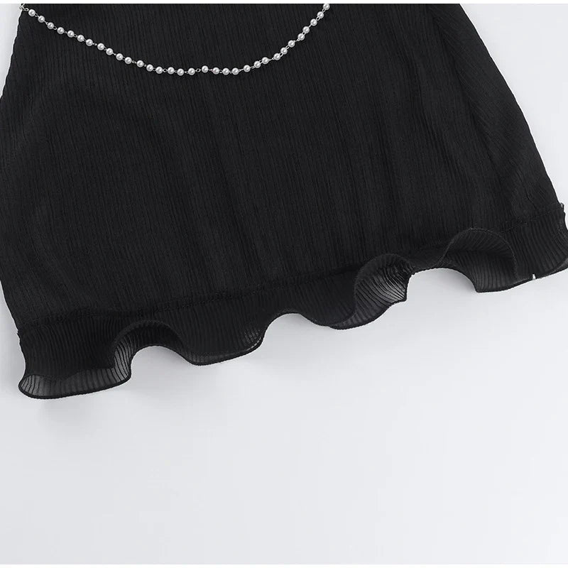 Open Back Beading Halter Crop Top And Mini Skirt Set