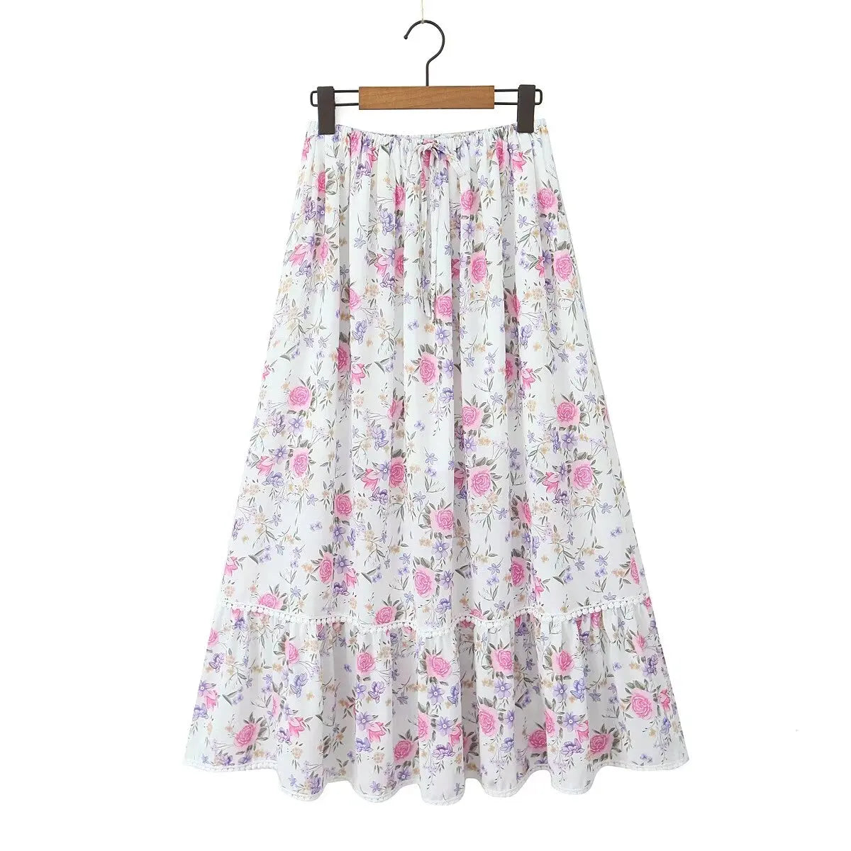 Floral Elastic Waist Maxi Skirt