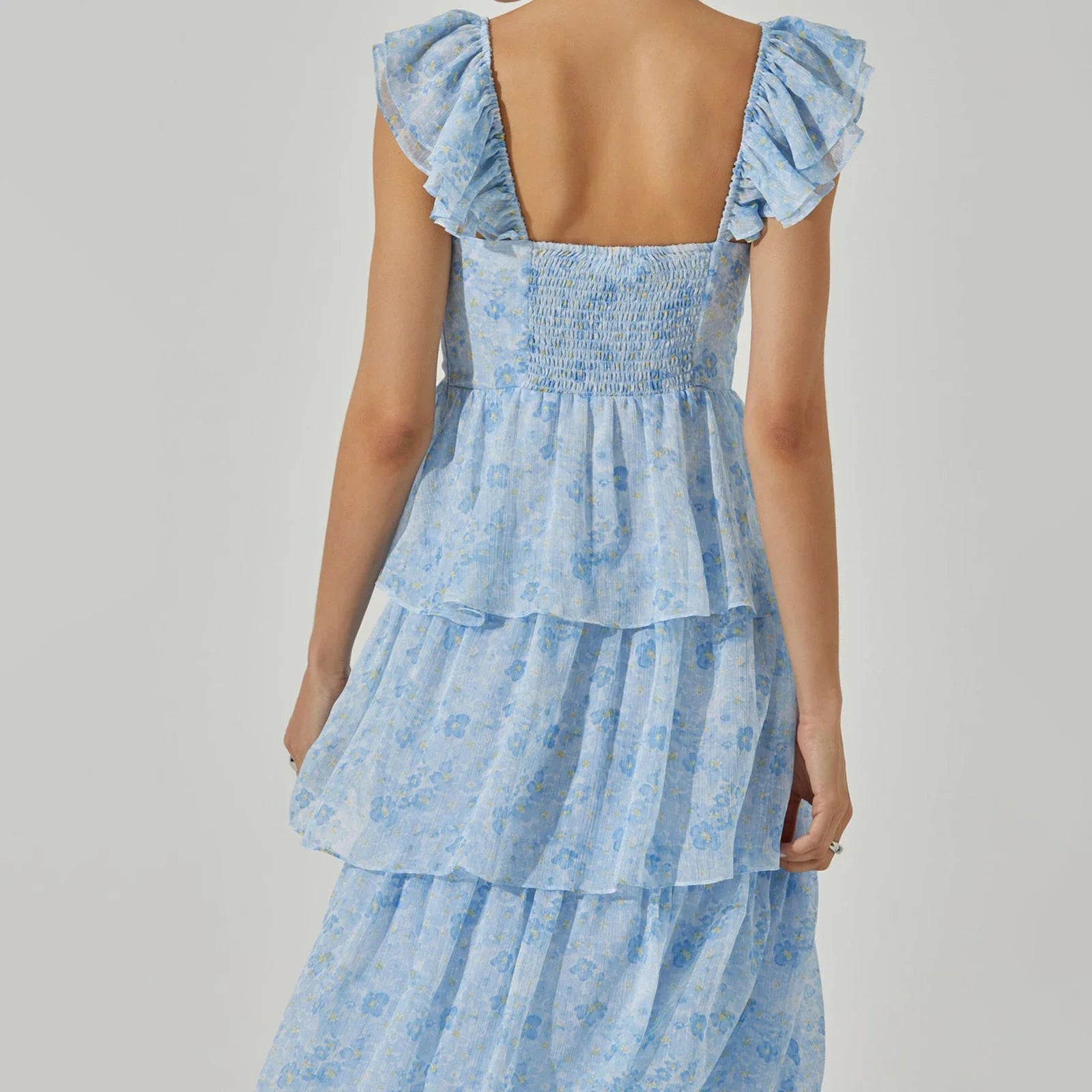 Floral Print Multi-Layered Tiered Ruffles Maxi Dress