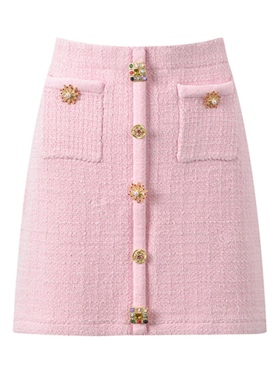 Knit Brooch Short Sleeve Top And Mini Skirt