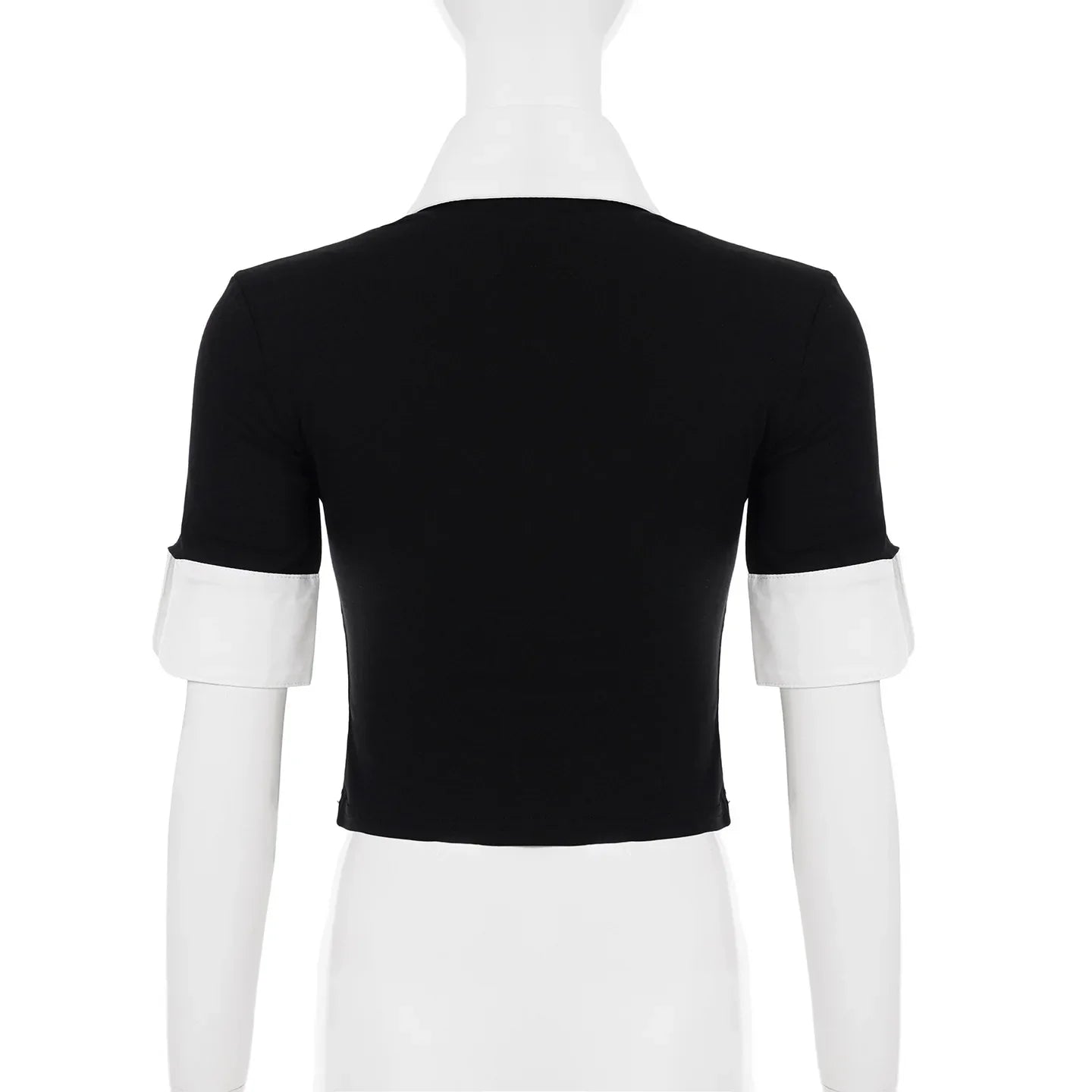 Black T-shirt Two Tone Collar Top
