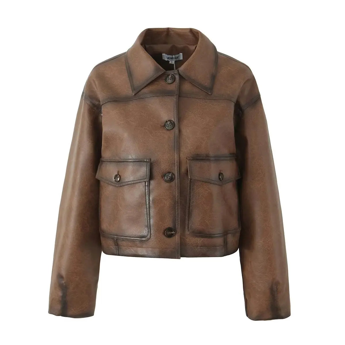 Gradient Brown PU Leather Jacket