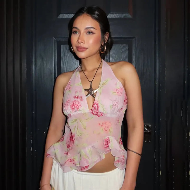 Pink Flower Halter Top