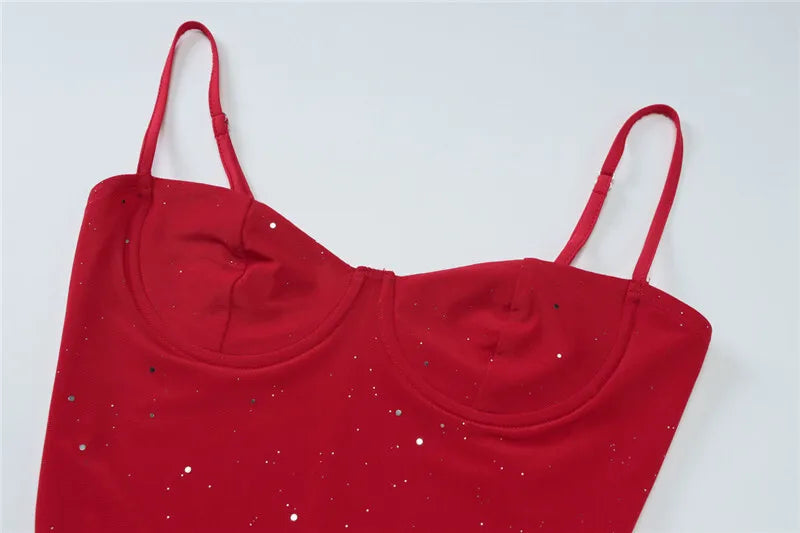 Red Sequin Ruffle Cami Mini Dress