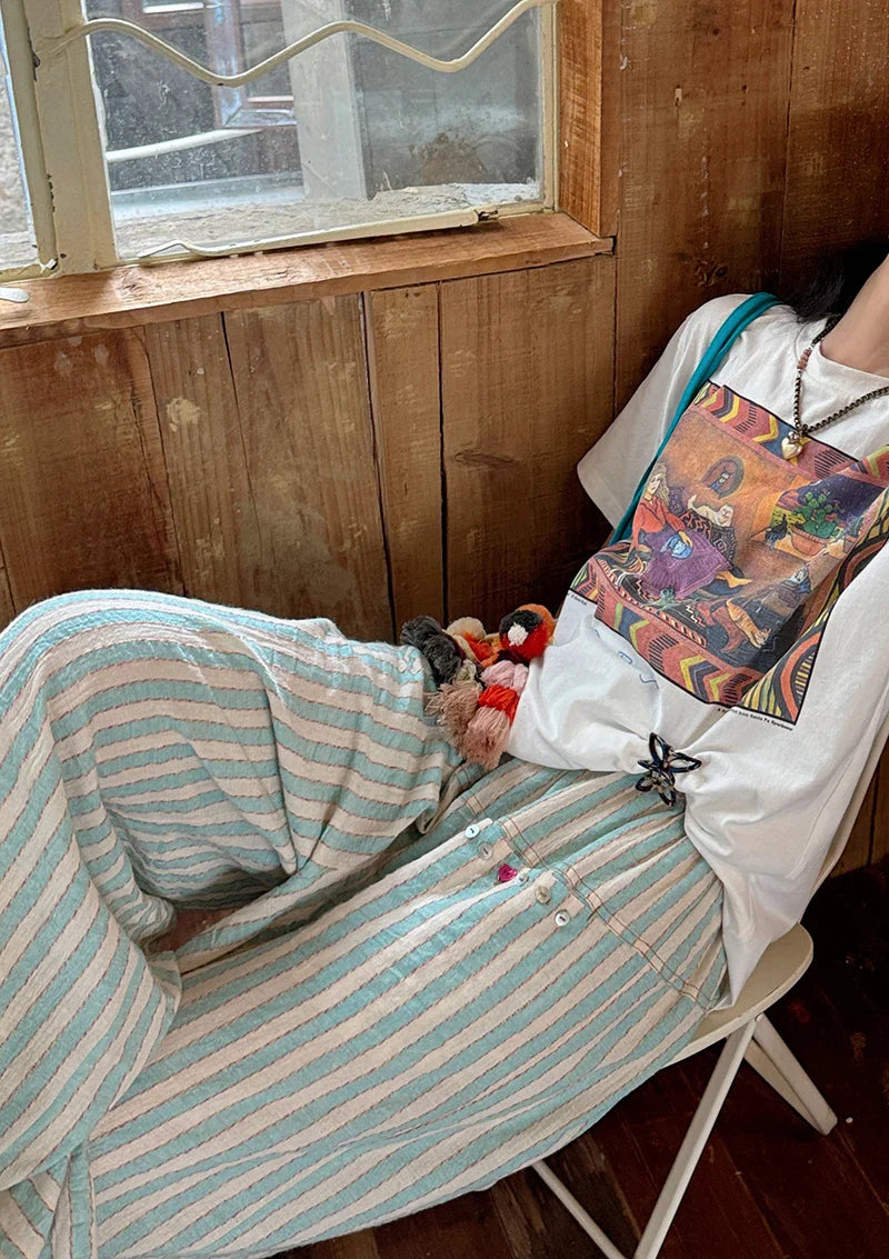 Blue Striped Wide Leg Pants