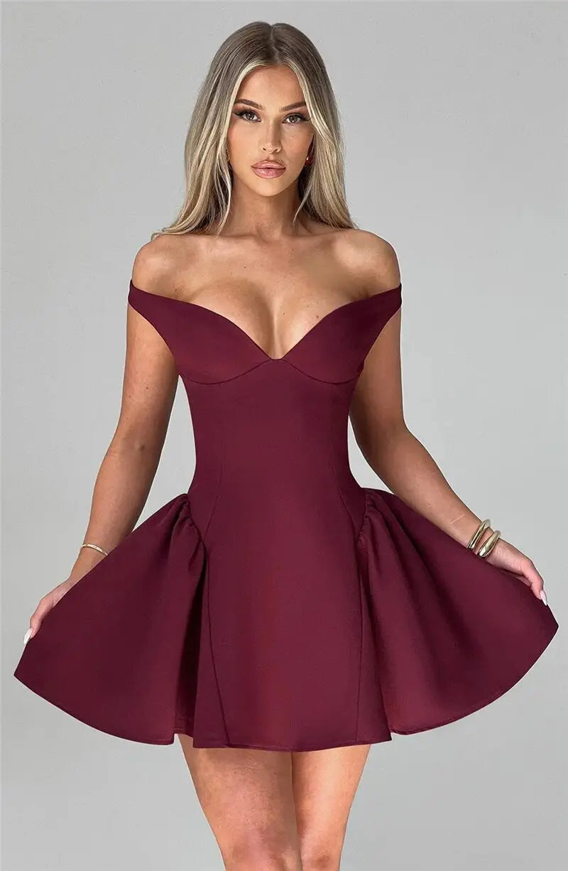 Burgundy Off-shoulder Mini Dress