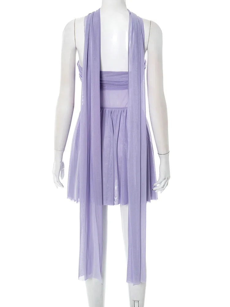 Mesh Strapless Scarf Mini Dress