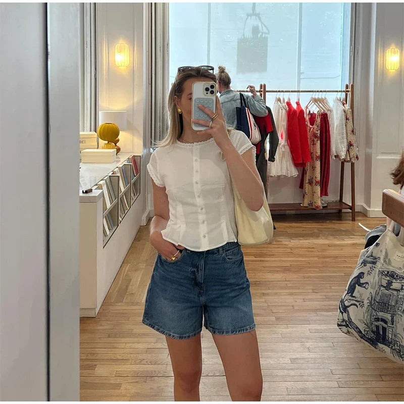 White Short Sleeve Top And Mini Skirt Set