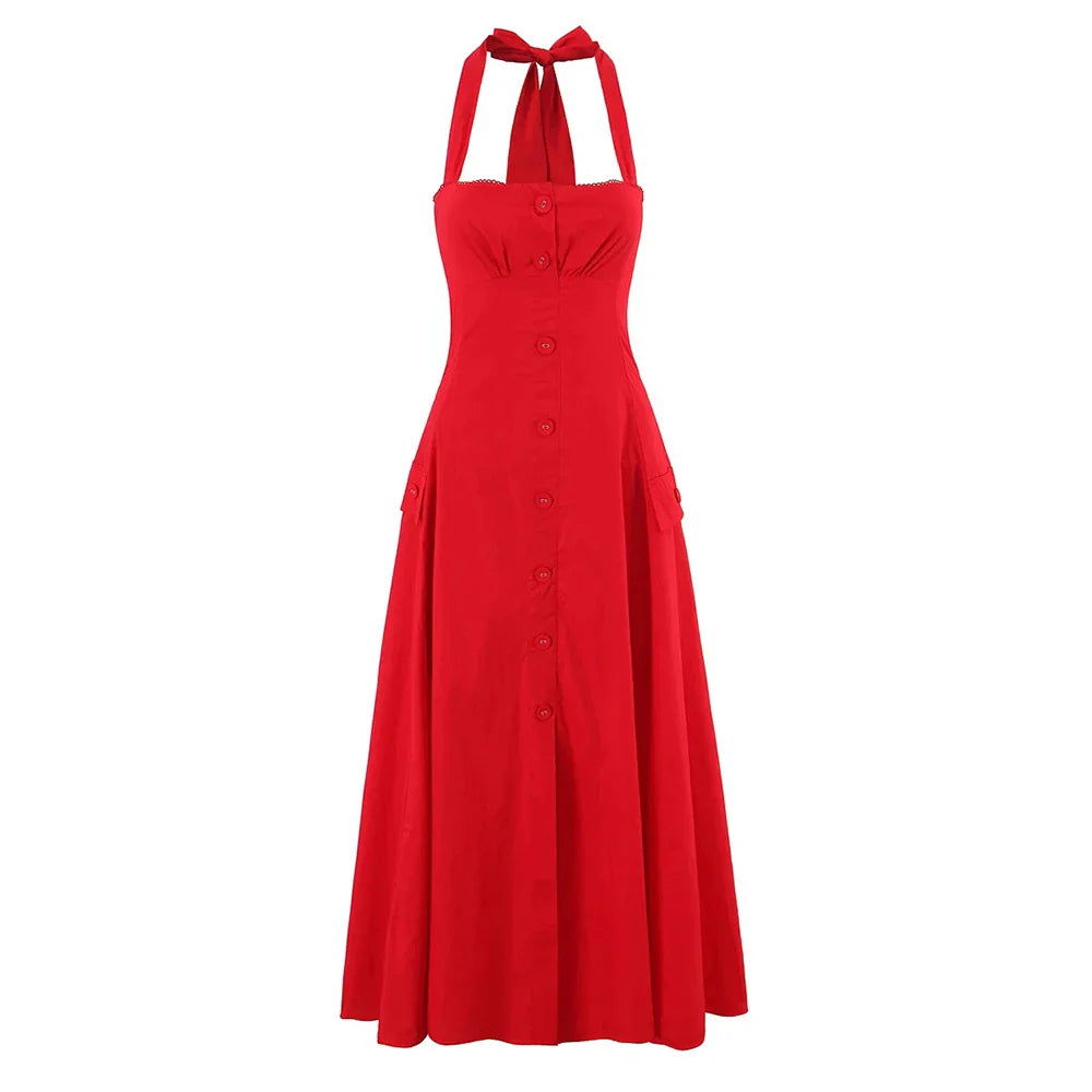 Printed Halter Flare Midi Dress