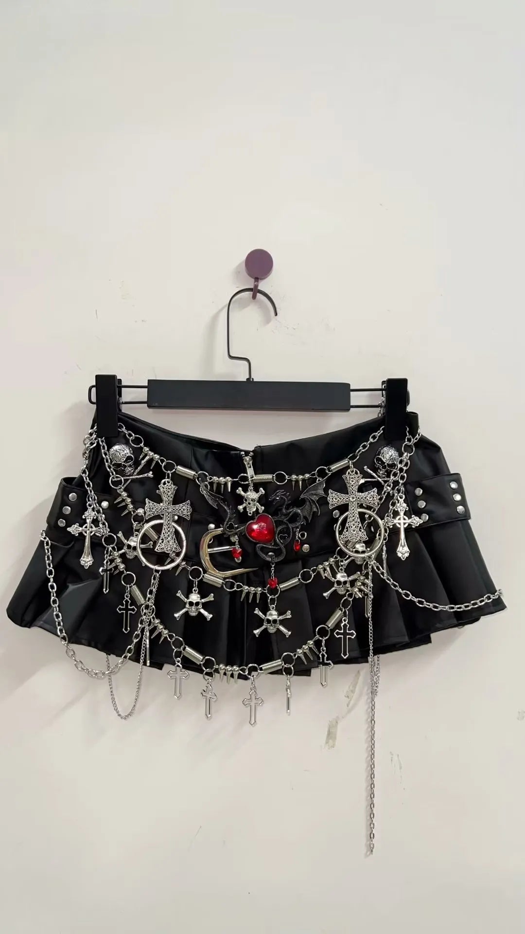 Black Micro Pleated Cross Chain Skirt