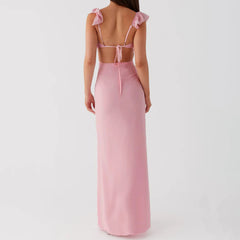 Ruffle Trim V Neck Maxi Dress