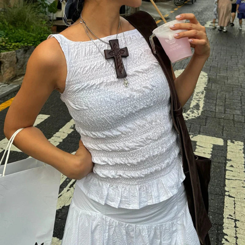 Polka Dot Ruched Tank Top