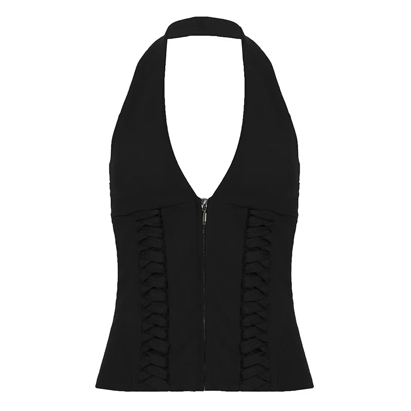 Halter Braid Zipper Corset Top
