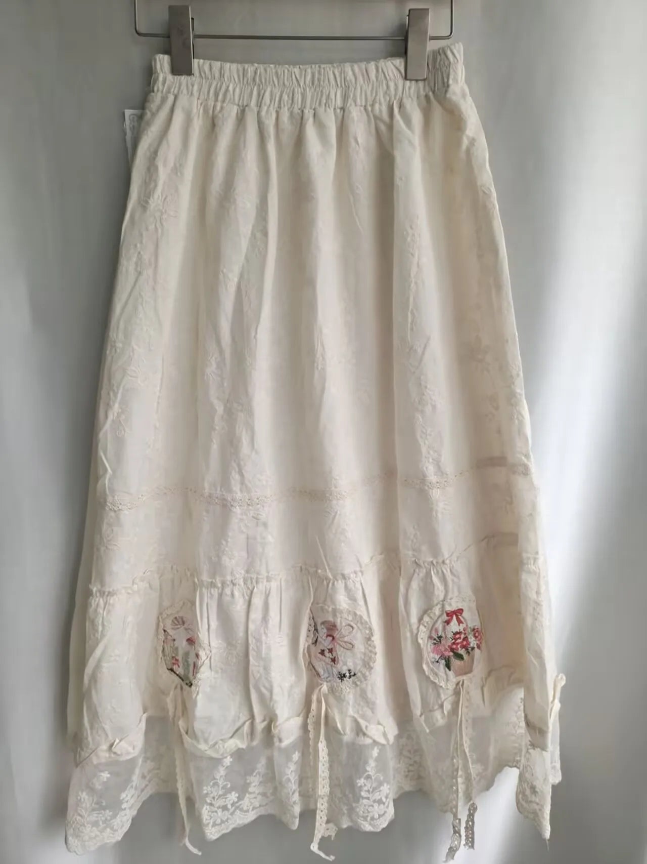 White Embroidery Lace Long Skirt - Sweet A-Line