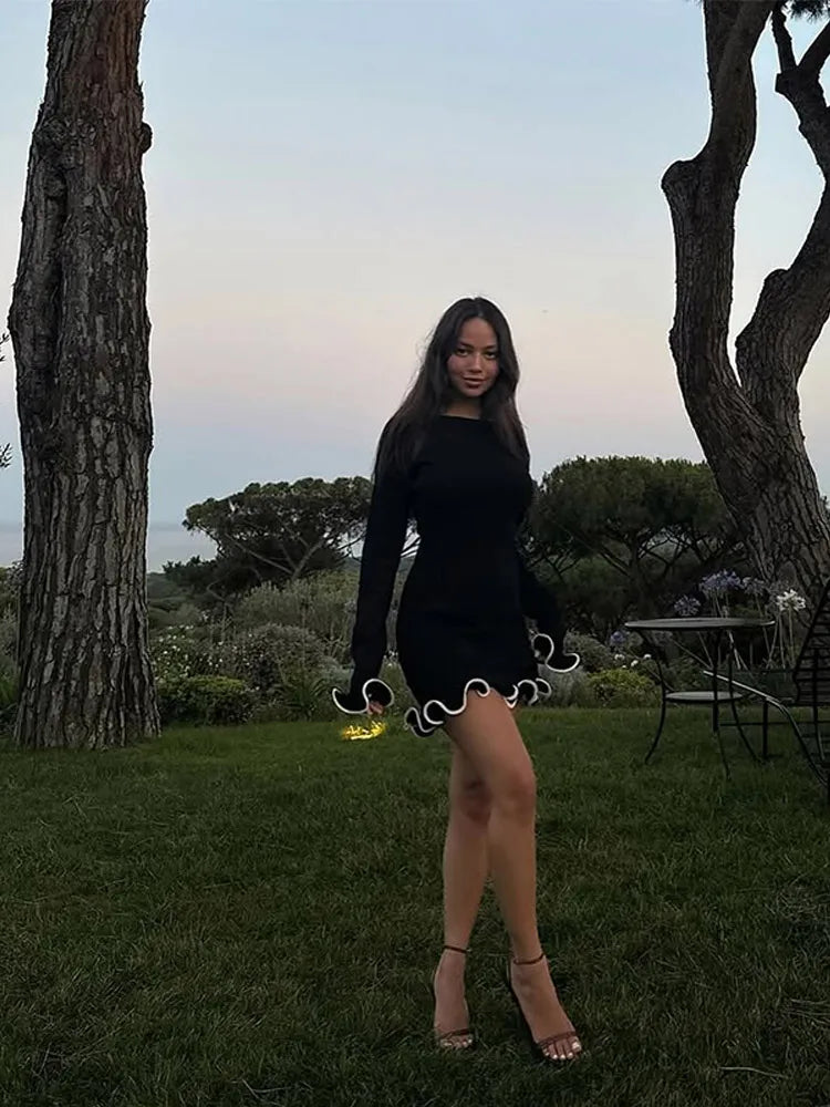 Ruffles Hem Long Sleeve Mini Dress