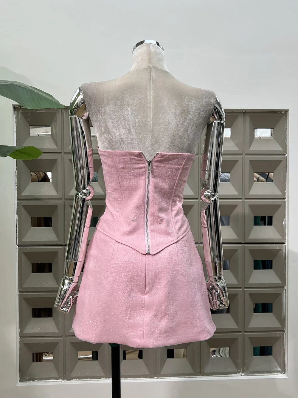 Diamond Strapless Large Bow Corset Top And Mini Skirt Set