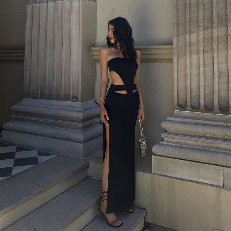Black Strapless Cut Out Maxi Dress