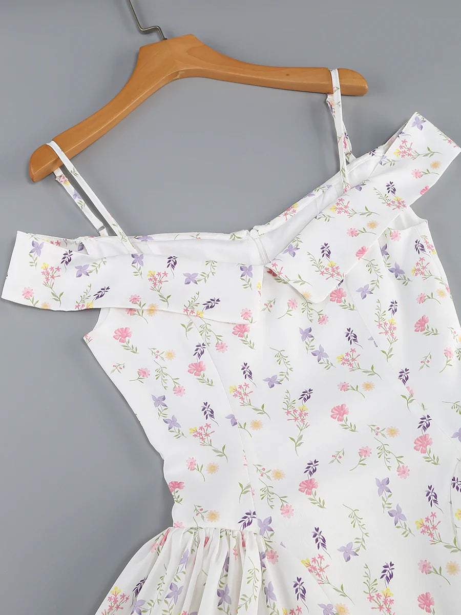 White Floral Print Off-Shoulder Mini Dress
