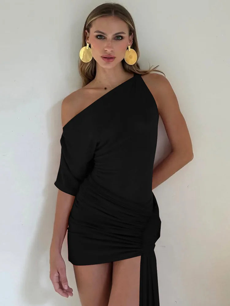 One Shoulder Drape Mini Dress