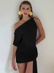 One Shoulder Drape Mini Dress