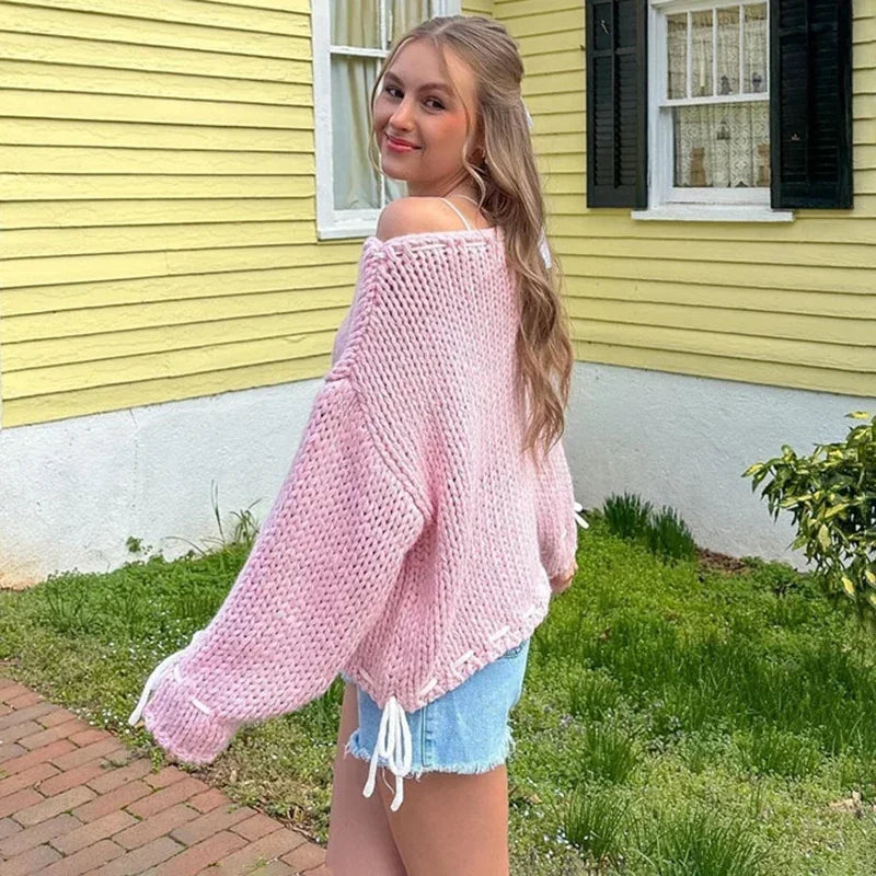 Lace Up Ribbon Sweater