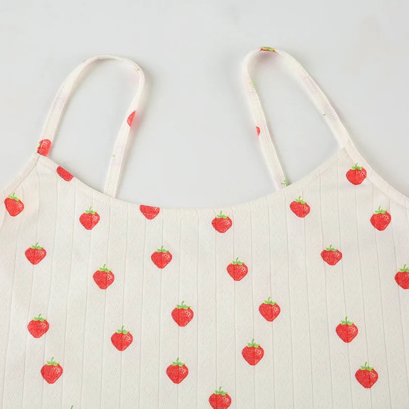 Strawberry Printed Tank Top And Straight Leg Pants Pajamas Two Piece Set