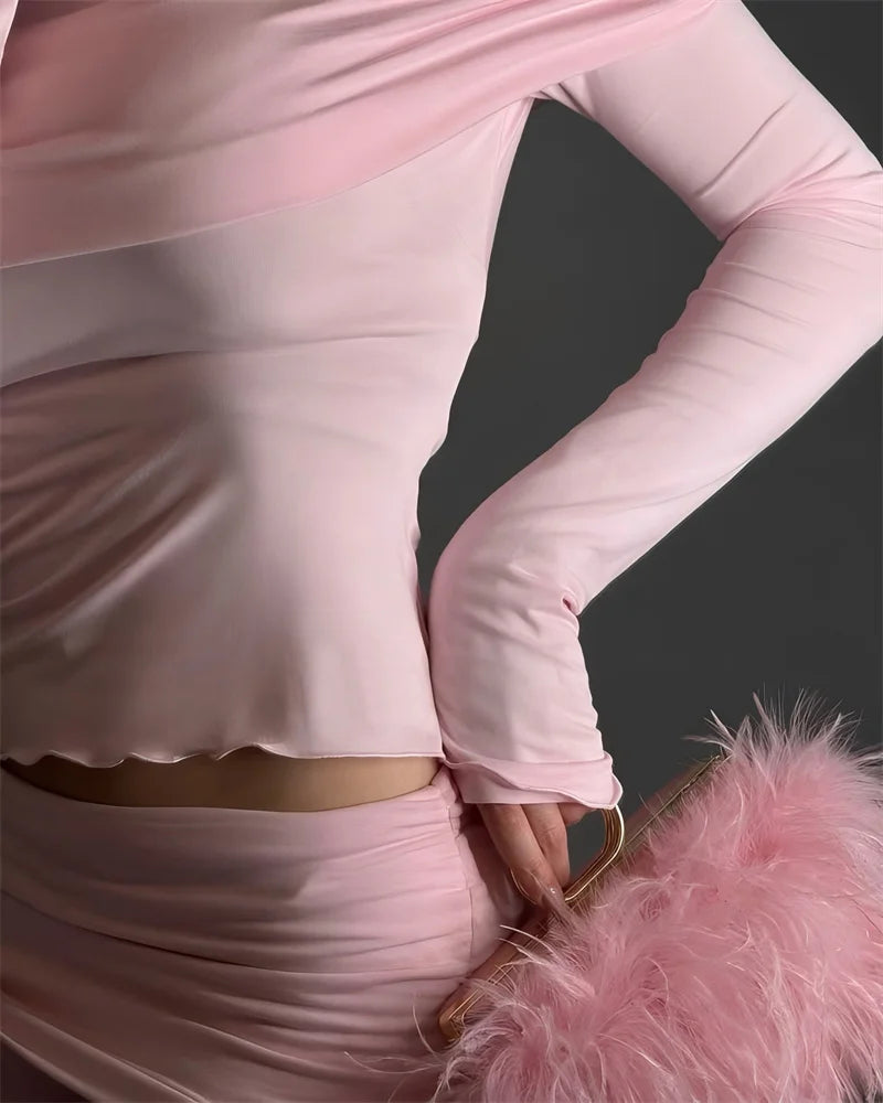 Long Sleeve Off-Shoulder Top And Ruched Pants Set