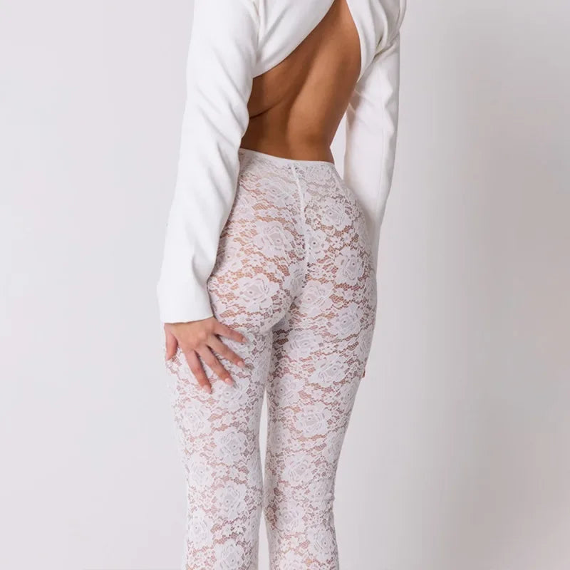 High Waist Sheer Lace Pants