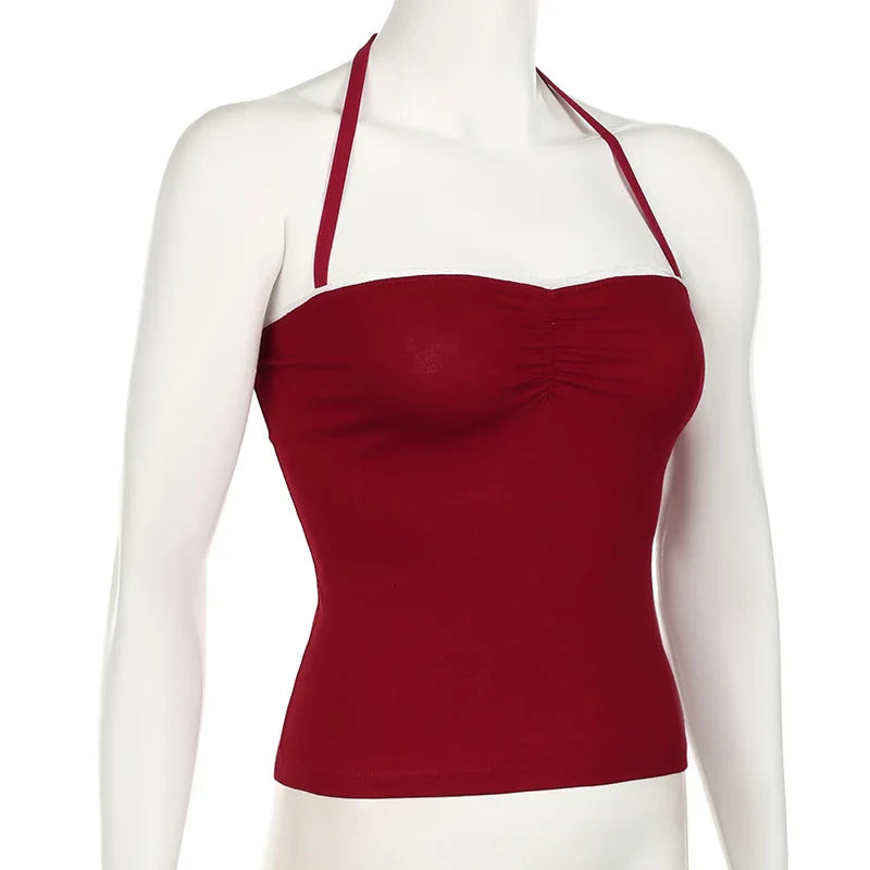 Red Lace Tie Up String Top