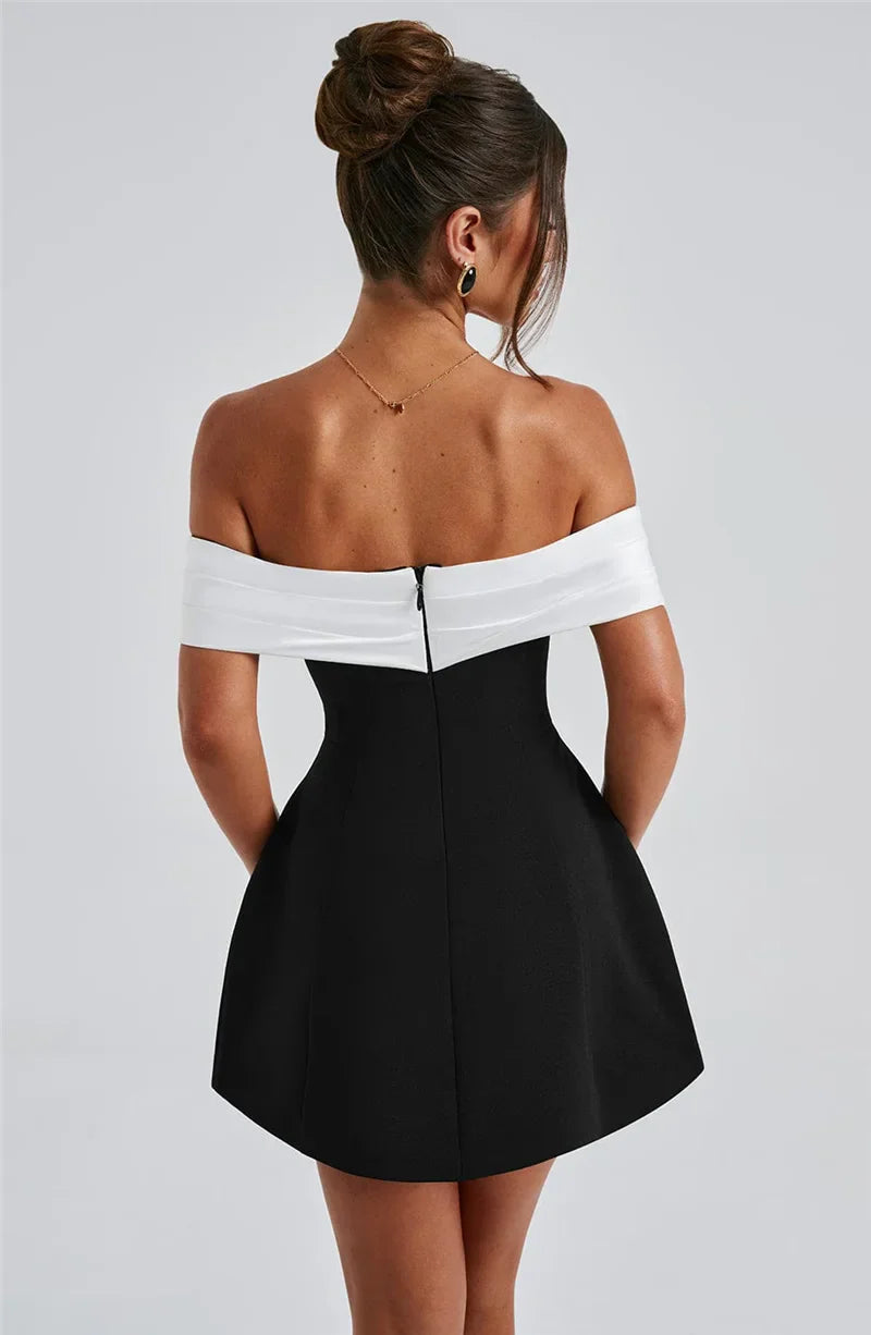 Black Off-shoulder Large Back Bow Mini Dress