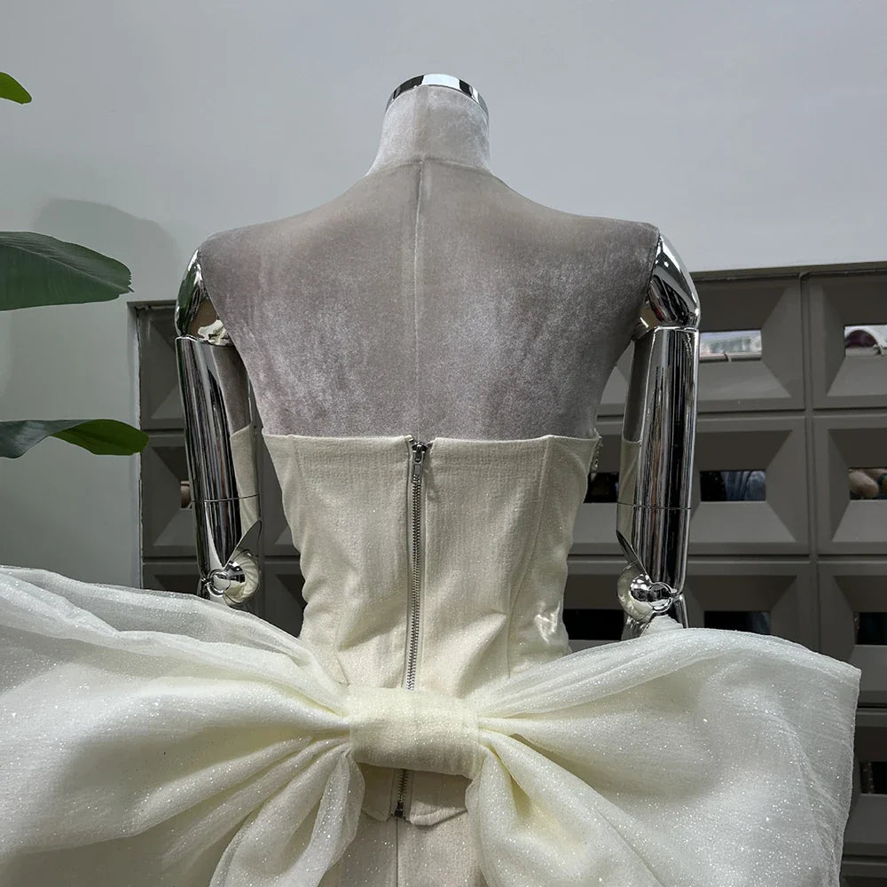 Diamond Strapless Large Bow Corset Top And Mini Skirt Set