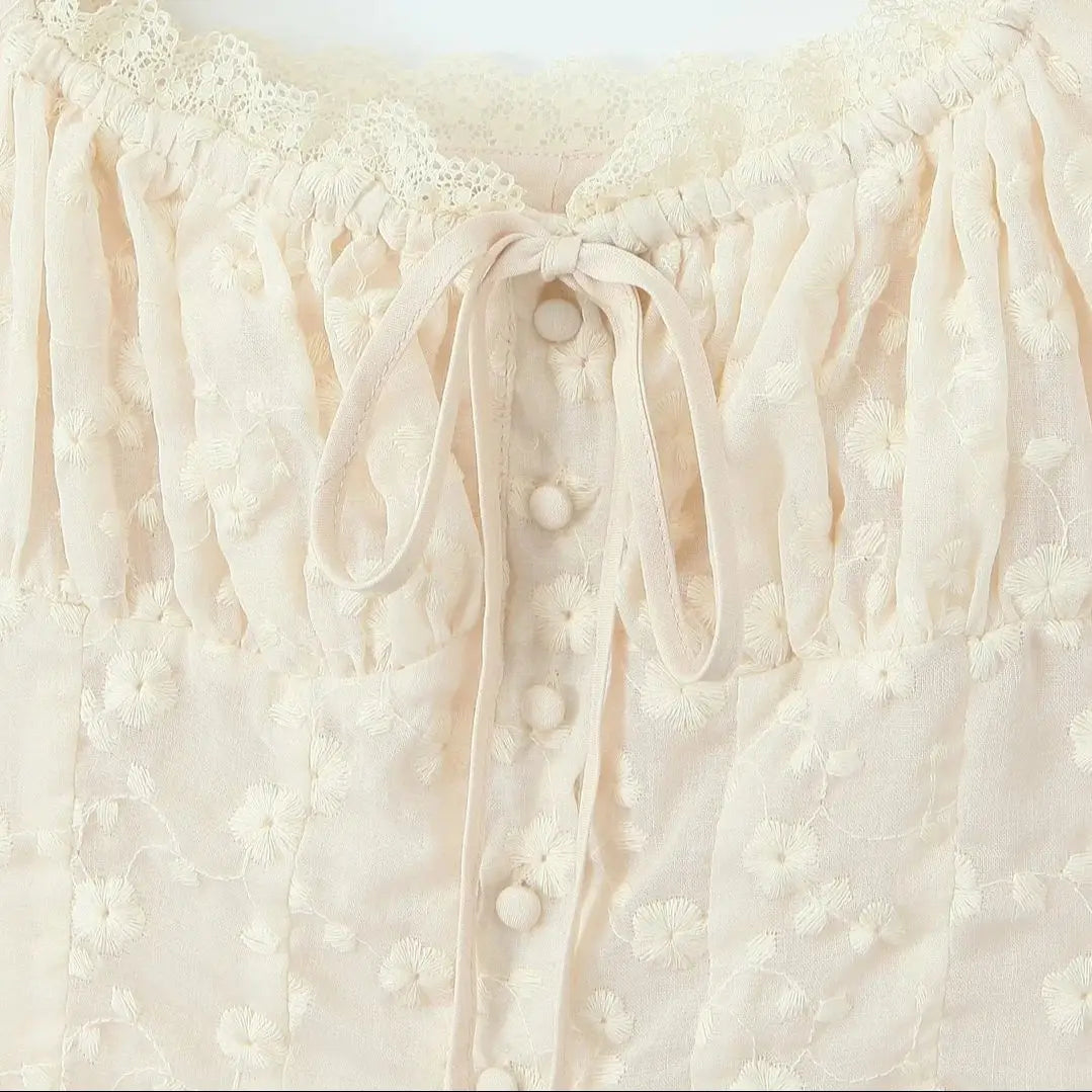 White Corset Buttoned Embroidered Top