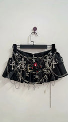 Black Micro Pleated Cross Chain Skirt