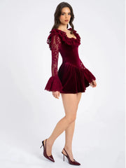 Red Velvet Long Sleeve Flare Mini Dress