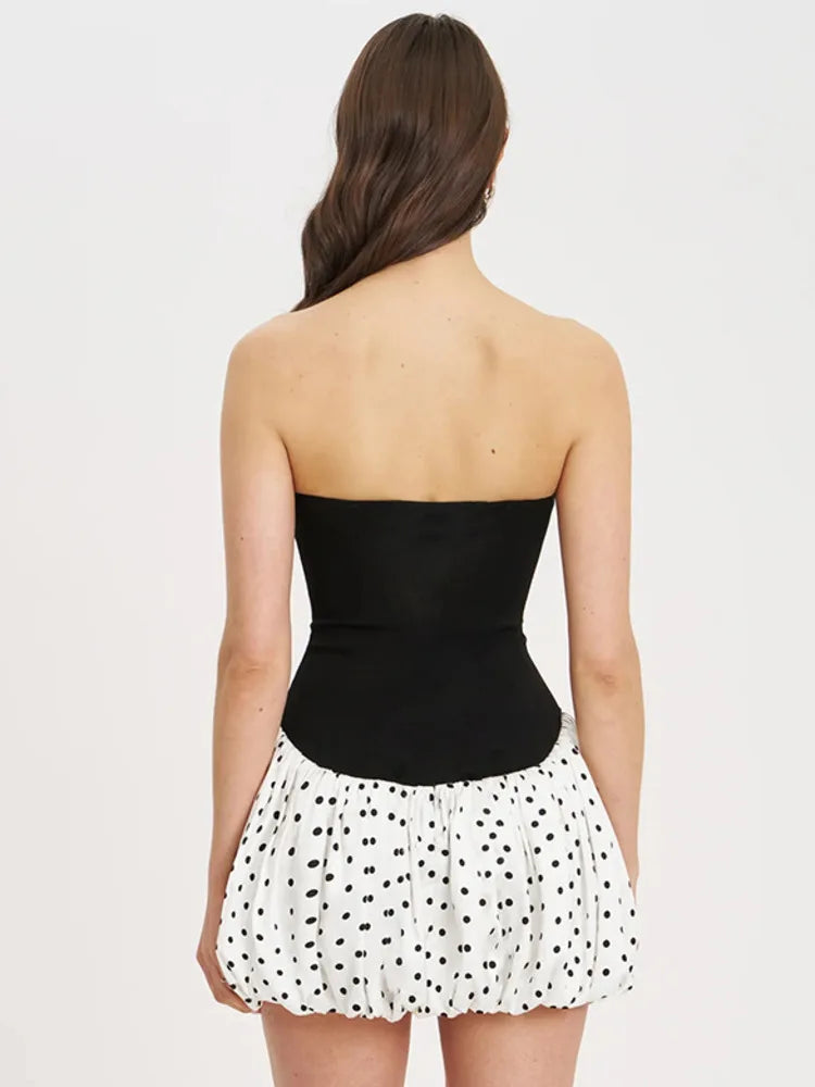 Black Patchwork Polka Dot Frill Mini Dress