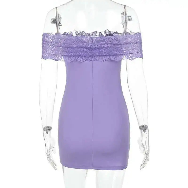 Purple Lace Off-shoulder Mini Dress