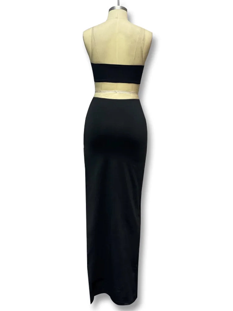 Black Strapless Cut Out Maxi Dress